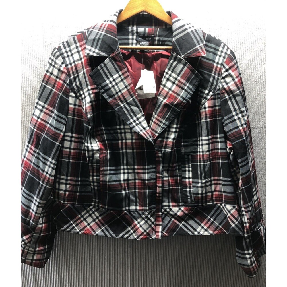 Ashley Stewart Womens Plaid Blazer Jacket 24 Zip Front Corporate Chic Workwear